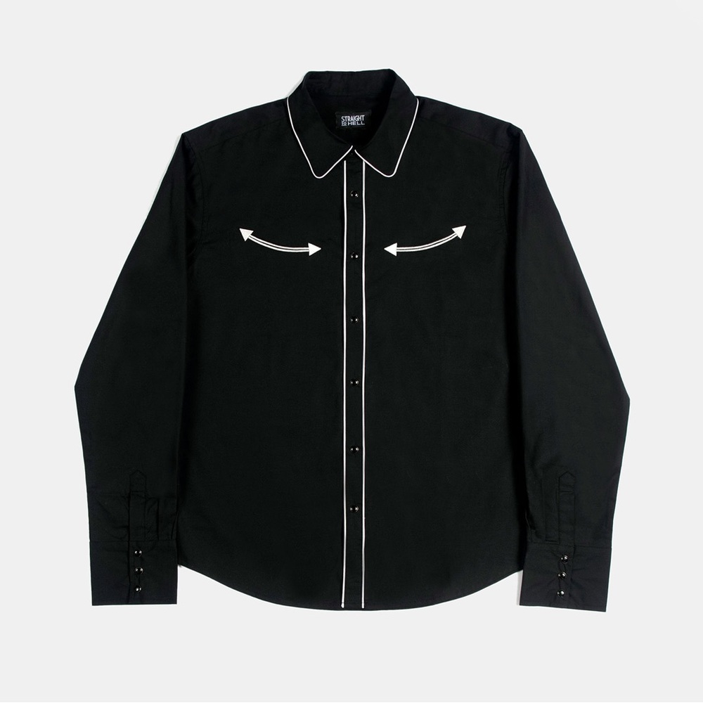 Straight To Hell NWT LONG GONE – BLACK AND WHITE WESTERN SHIRT SIZE XL